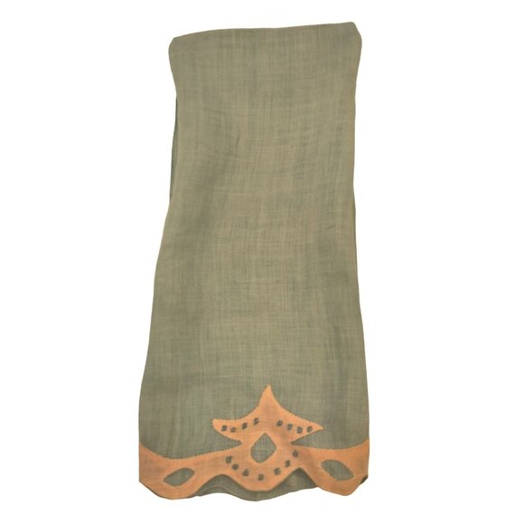 Handmade Other - Embroidered Applique Tea Towel Pink Blue Linen Pagoda Asian Vintage